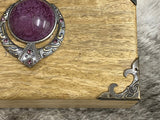 Oak Box 6x4x2.5 Inches Handmade Horned God Purple Stone Hand Painted