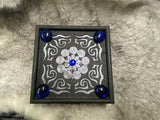 Black Box Blue Glass Stones - Laser Cut Wood - 5 Inches Handmade Pentacle