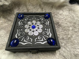 Black Box Blue Glass Stones - Laser Cut Wood - 5 Inches Handmade Pentacle