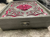 Hot Pink Pewter Box Box Metal Corners Pink Inset - Laser Cut Wood - 5 Inches Handmade Pentacle