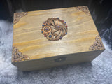 Pine Box Handmade Floral 7.75x5x3.75 Inches Hinged Chest Metal Floral Hand Painted Copper Embellishments