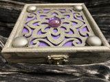 Pewter Box Purple Glass Stones - Laser Cut Wood - 6 Inches Handmade Pentacle