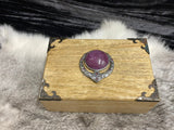 Oak Box 6x4x2.5 Inches Handmade Horned God Purple Stone Hand Painted