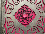 Hot Pink Pewter Box Box Metal Corners Pink Inset - Laser Cut Wood - 5 Inches Handmade Pentacle