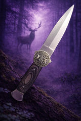 Athame Stainless Steel Black Wood Handle Hecate Triple Moon Goddess Celtic