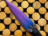 Athame / Dagger - Horned Moth Purple and Blue Ombre Black Blade Metallic Accents Purple Glass Stone 6.5 Inches