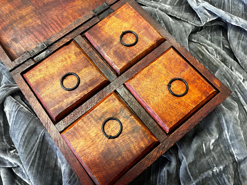 Red Mango Box 4 Compartments Tigers Eye w/Skeleton Key