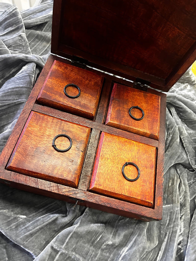 Red Mango Box 4 Compartments Tigers Eye w/Skeleton Key