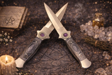 Athame Stainless Steel Black Wood Handle Amethyst Runes Viking Norse Two Sizes