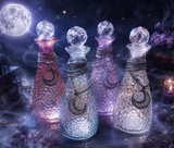 MydnytBlu Moon Water Collection Jar – Witchy Textured Glass Bottle with Crescent Moon Charm – Gothic Altar Decor & Ritual Vessel