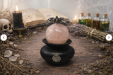 Lilith Rose Quartz Sphere on Handmade Clay Stand with Lilith Sigil 1.5 pounds