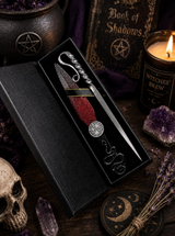 Lilith Athame and Hand Forged Scribe Set – 6.5” Ritual Dagger with Black Serpent, Metallic Red Finish & Magnetic Sigil Box
