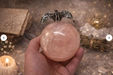 Lilith Rose Quartz Sphere on Handmade Clay Stand with Lilith Sigil 1.5 pounds