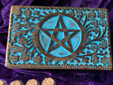 Witch's Apothecary Box with Herbs and Gemstone Glass Vials + Spells (Pentacle)