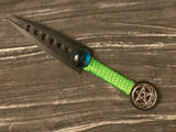 Black Split Blade Athame: Celtic Pentagram, Aqua Glass - 6.5 Inch