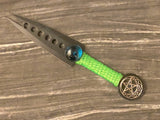 Black Split Blade Athame: Celtic Pentagram, Aqua Glass - 6.5 Inch