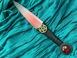 Athame / Dagger - Small - Black Metallic Red Stainless Bronze Pentacle Red Glass 6.5 Inches (MINI-1012)