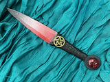 Athame / Dagger - Small - Black Metallic Red Stainless Bronze Pentacle Red Glass 6.5 Inches (MINI-1012)
