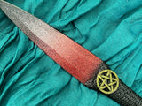 Athame / Dagger - Small - Black Metallic Red Stainless Bronze Pentacle Red Glass 6.5 Inches (MINI-1012)
