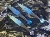 Ombre Athame Dagger: Royal Blue Teal, Pentagram, Glass Stone, 6.5 Inch