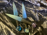 Ombre Athame Dagger: Royal Blue Teal, Pentagram, Glass Stone, 6.5 Inch