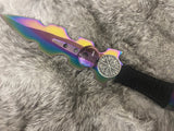 Athame / Dagger - Small - Aurora Borealis Helm of Awe Purple Stone 7.5 Inches (MINI-1006)