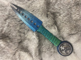 Raven Pentagram Athame: Black Split Blade, Teal Green Ombre - 6.5 Inch DAGG-1034