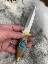 Walnut Athame Dagger: Raven Celtic Pentacle, Teal Metallic Embellishment