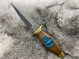 Walnut Athame Dagger: Raven Celtic Pentacle, Teal Metallic Embellishment