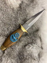 Walnut Athame Dagger: Raven Celtic Pentacle, Teal Metallic Embellishment