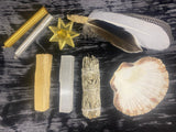 Smudging Gift Set: Sage, Selenite, Palo Santo, Scallop Shell & Handmade Feather