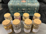 Witch's Herb Chest: Green Hand-Painted Box with 8 Glass Jars & Spells