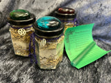 Money Drawing Ritual Jar: Prosperity Spell Candle with Herbs & Gemstones