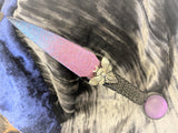 Athame / Dagger - Small - Black / Horned God Moth Metallic Purple Red Blue Black / Purple Green Glass Stone 6.5 Inches (MINI-1049)
