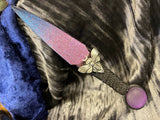 Athame / Dagger - Small - Black / Horned God Moth Metallic Purple Red Blue Black / Purple Green Glass Stone 6.5 Inches (MINI-1049)