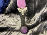 Athame / Dagger - Small - Black / Horned God Moth Metallic Purple Red Blue Black / Purple Green Glass Stone 6.5 Inches (MINI-1049)