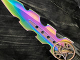 Athame / Dagger - Small - Rainbow Copper Raven Triple Moon Goddess Pentacle Embellishment 7 Inches (MINI-1044)
