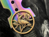 Athame / Dagger - Small - Rainbow Copper Raven Triple Moon Goddess Pentacle Embellishment 7 Inches (MINI-1044)