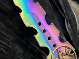 Athame / Dagger - Small - Rainbow Copper Raven Triple Moon Goddess Pentacle Embellishment 7 Inches (MINI-1044)