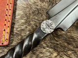 Hand Forged Railroad Spike Athame, Lunar Moth Moon Phases, Leather Sheath