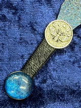 Athame / Dagger - Blue Black Metallic Moon Phases Moth Blue Glass Stone 6.5 Inches (MINI-1062)