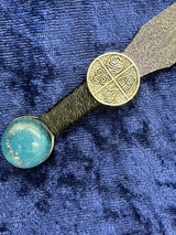 Athame / Dagger - Purple Black Metallic 4 Elements Teal Glass Stone 6.5 Inches (MINI-1058)