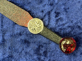 Athame / Dagger - Red Black Metallic Celtic Pentacle Moon Red Glass Stone 6.5 Inches (MINI-1060)