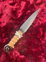 Athame / Dagger - Dragonfly Leather Wire Wrap Black Glass Sphere Blade Black Metallic  6.5 Inches