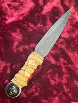 Crescent Moon Athame: Leather Wire Wrap, Blue Glass Sphere - 6.5 Inch