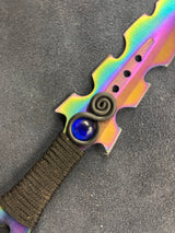 Aurora Borealis Athame: Black Clay, Blue Glass Altar Knife with Sheath (MINI-1097)