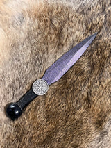 Purple Athame Dagger: Vegvisir Helm, Black Blade, Altar Piece 1072