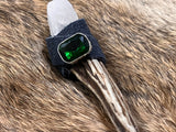 Antler Quartz Pocket Wand: Leather Wrap, Emerald Stone