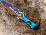 Aurora Borealis Athame: Silver Raven Pentacle, Teal Satin Handle