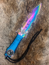 Aurora Borealis Athame: Horned Moth, Clear Stone, Teal Cord - 7.5" OOAK